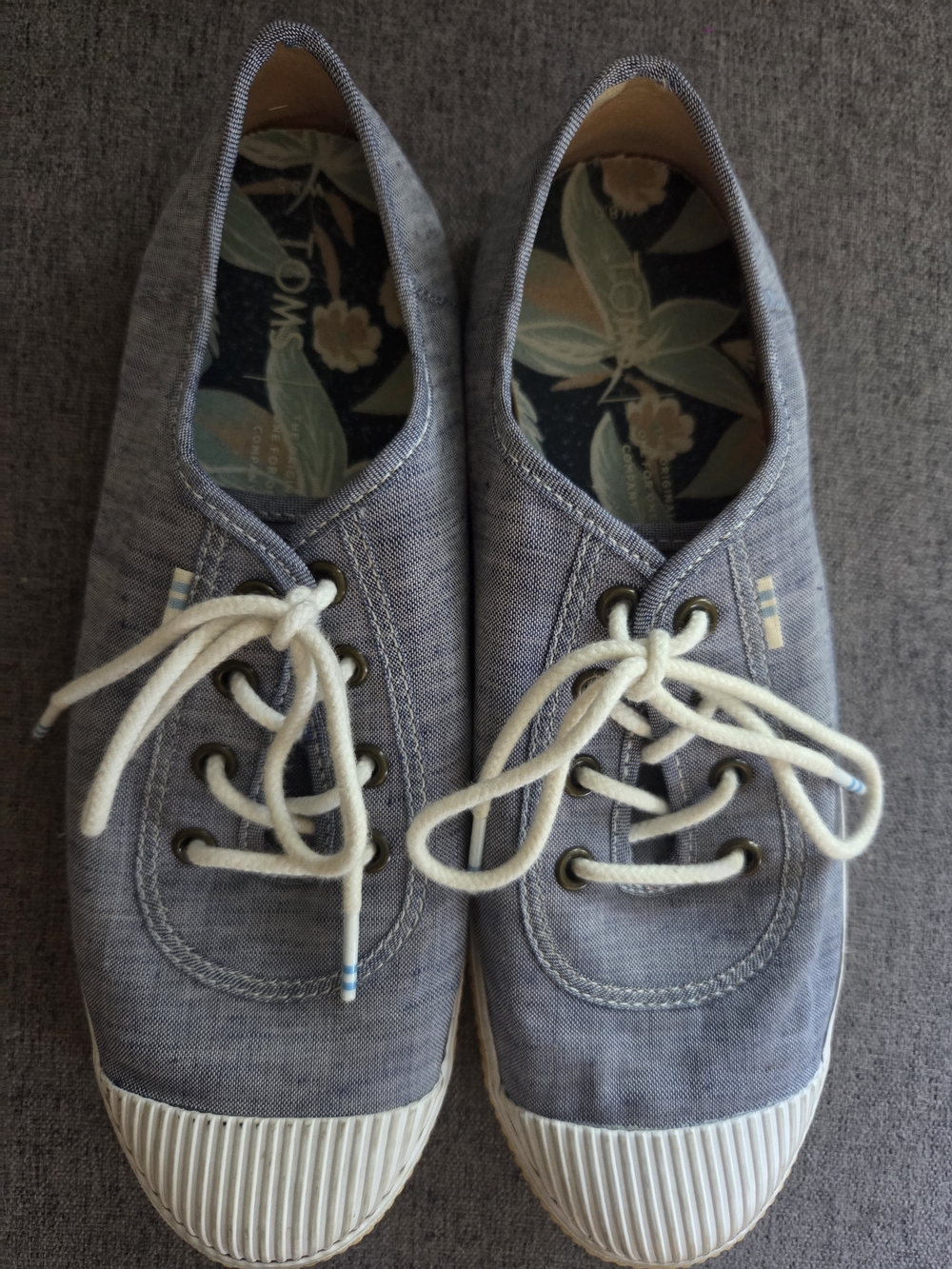 TOMS Chambray Lace-Up Sneakers in Heather Blue